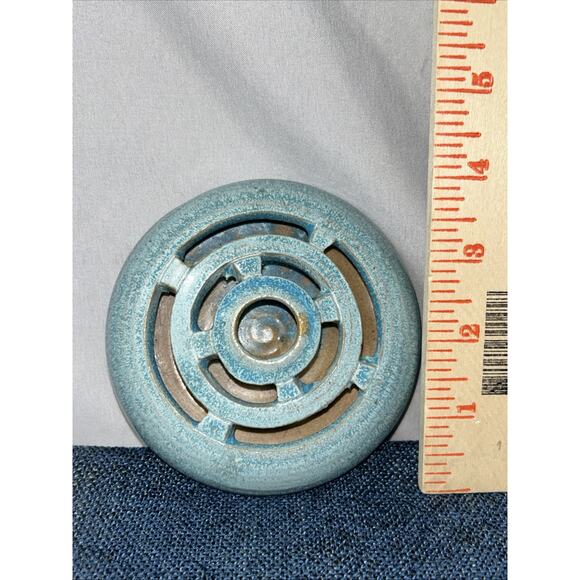 Studio Pottery 4" W 1.25" T 9 Hole Flower Frog Crystalline Glaze Turquoise - Picture 7 of 9